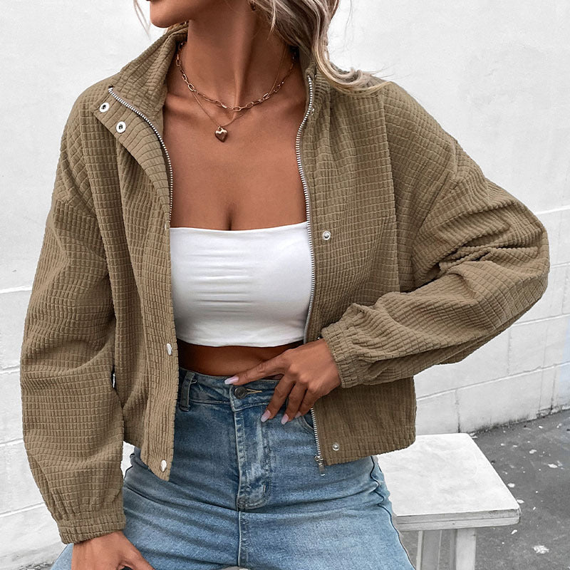 Women's Textured Waffle Knit Button Jacket