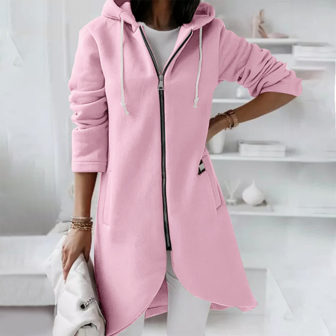 Women's Longline Zip-Up Hoodie with Curved Hem