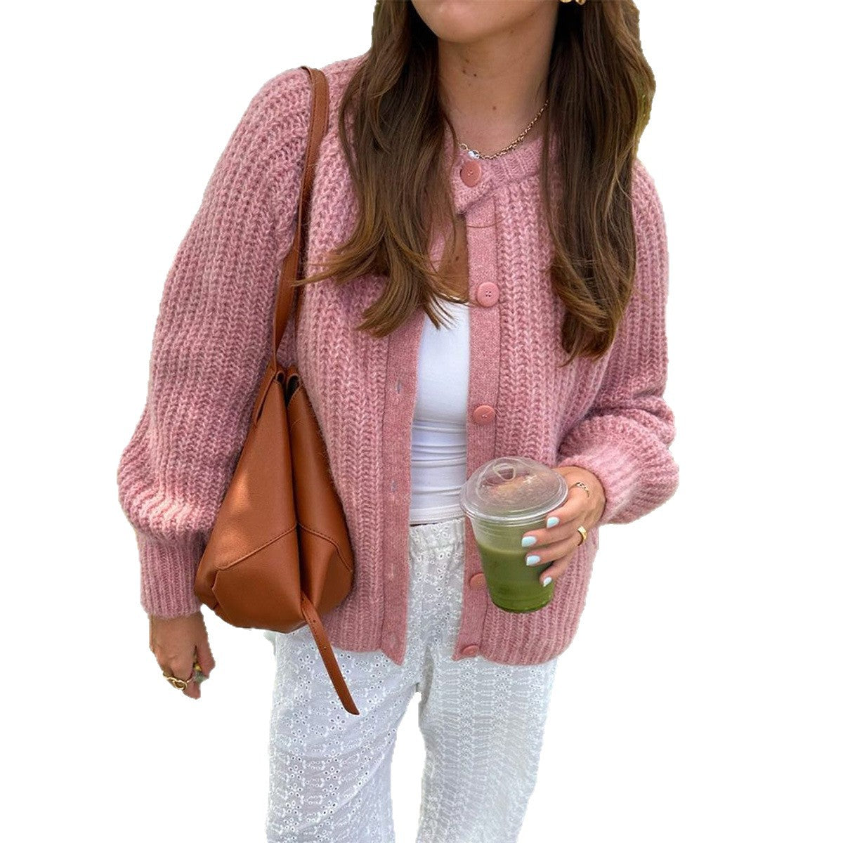 Women's Cropped Chunky Knit Button Cardigan