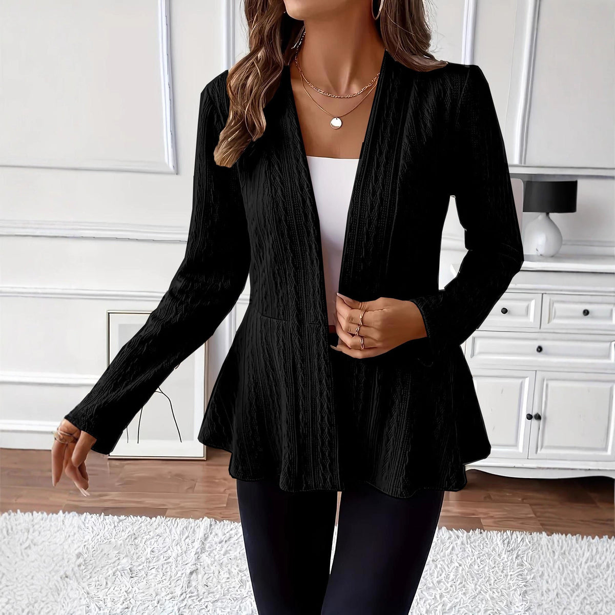 Women's Textured Cable-Knit Tailored Peplum Blazer