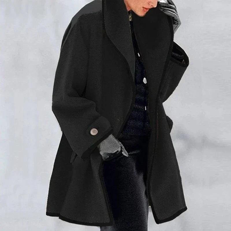 Women's Contrast Trim Oversized Collar Wool-Feel Coat