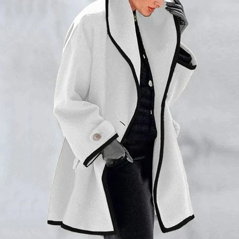 Women's Contrast Trim Oversized Collar Wool-Feel Coat