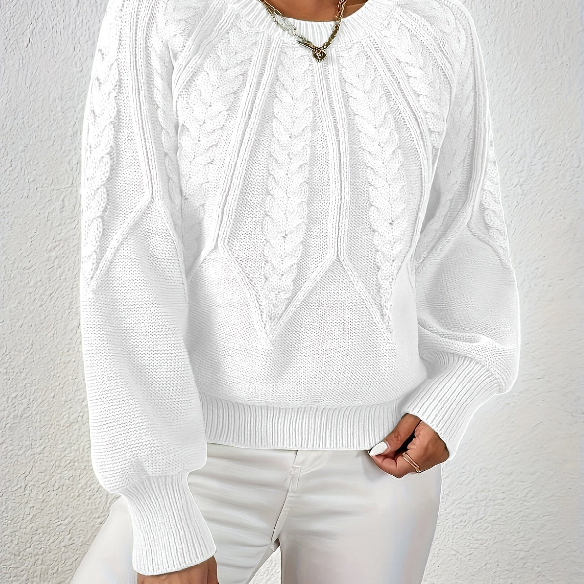 Women's Cable Knit Balloon Sleeve Cropped Jumper