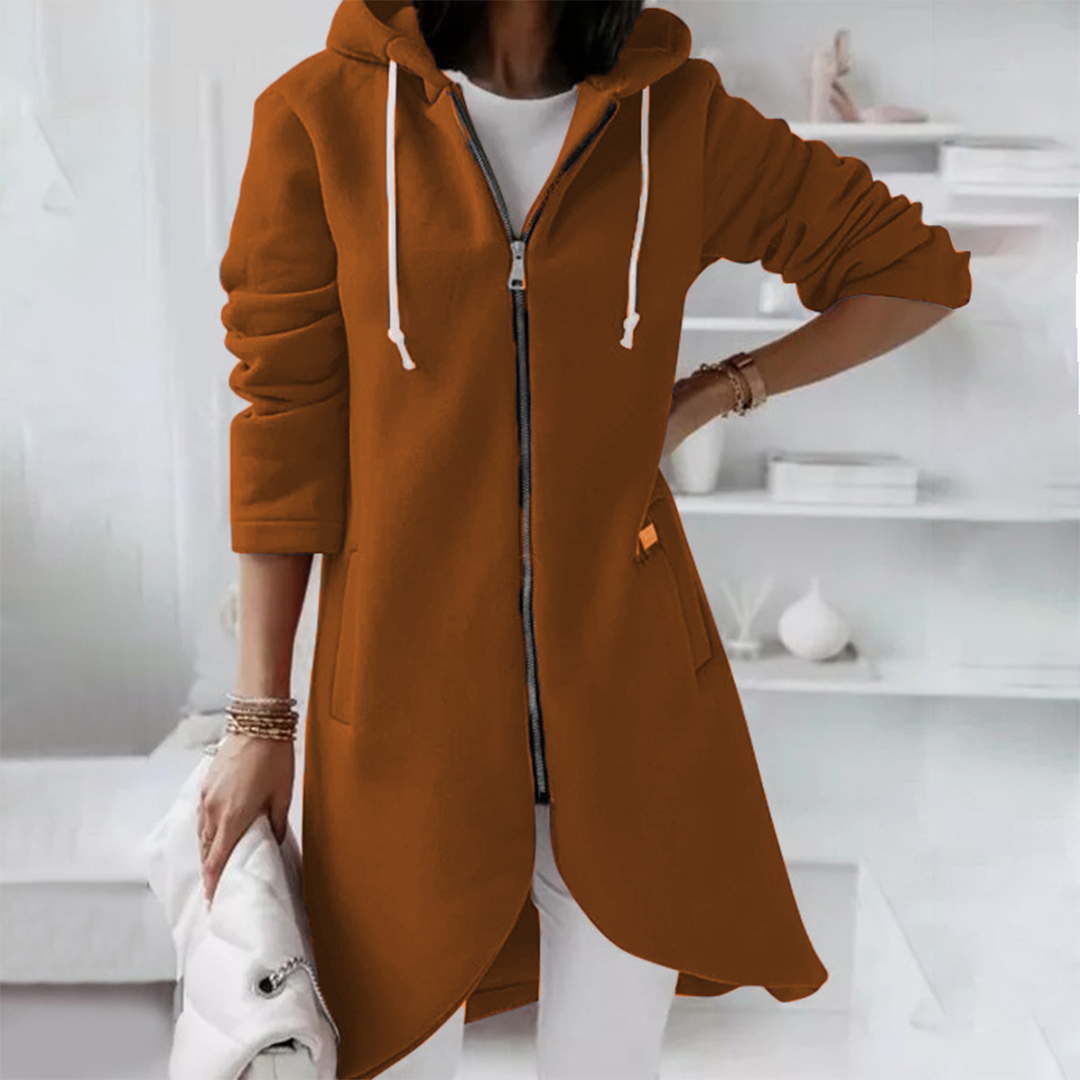 Women's Longline Zip-Up Hoodie with Curved Hem