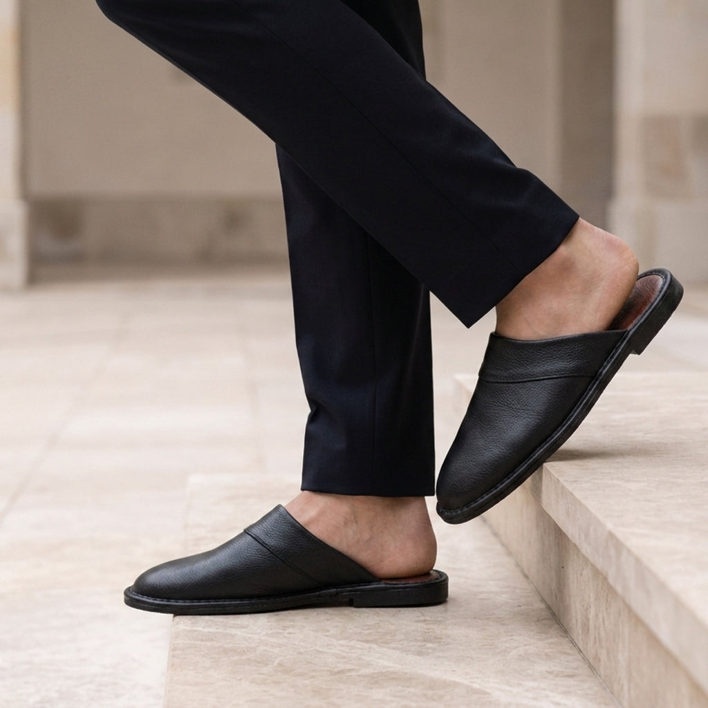 Men's Leather Slip-On Mule Loafers