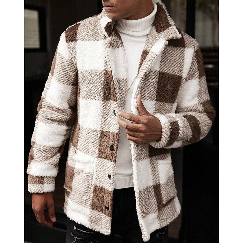 Men’s Plaid Fleece Notch Lapel Jacket