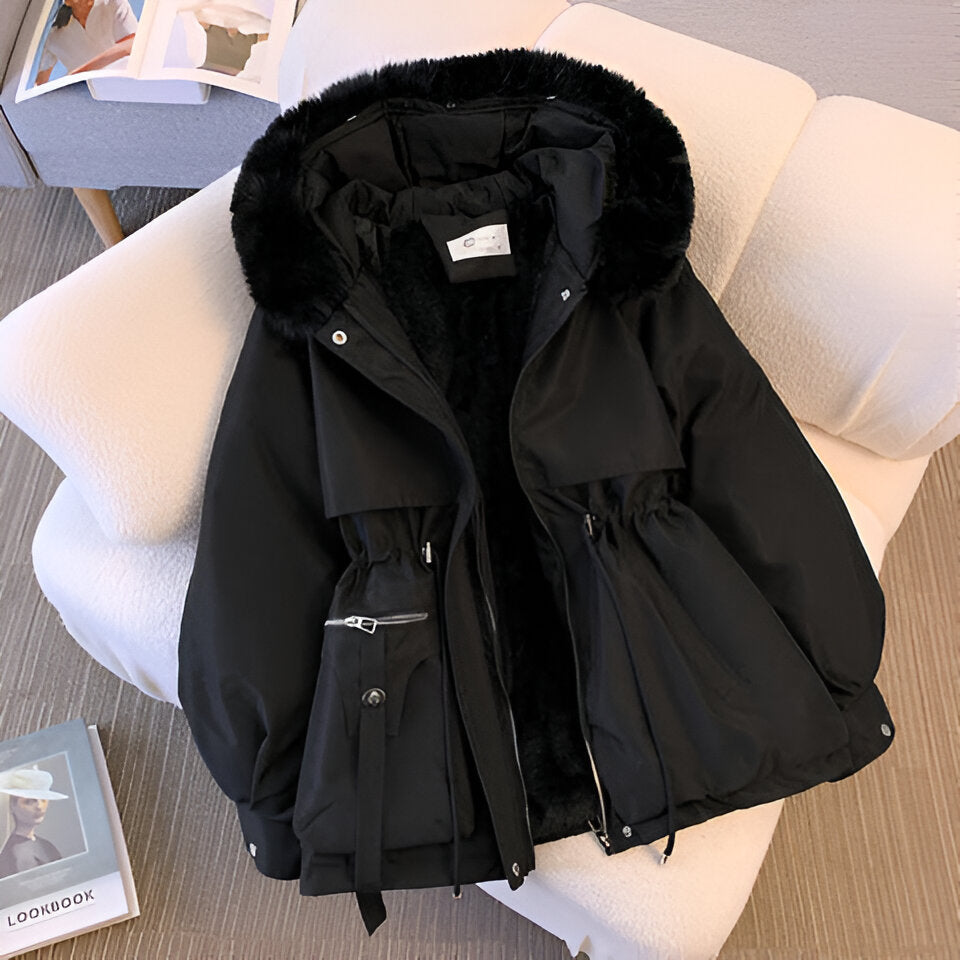 Women's Faux Fur Hood Fleece-Lined Drawstring Parka