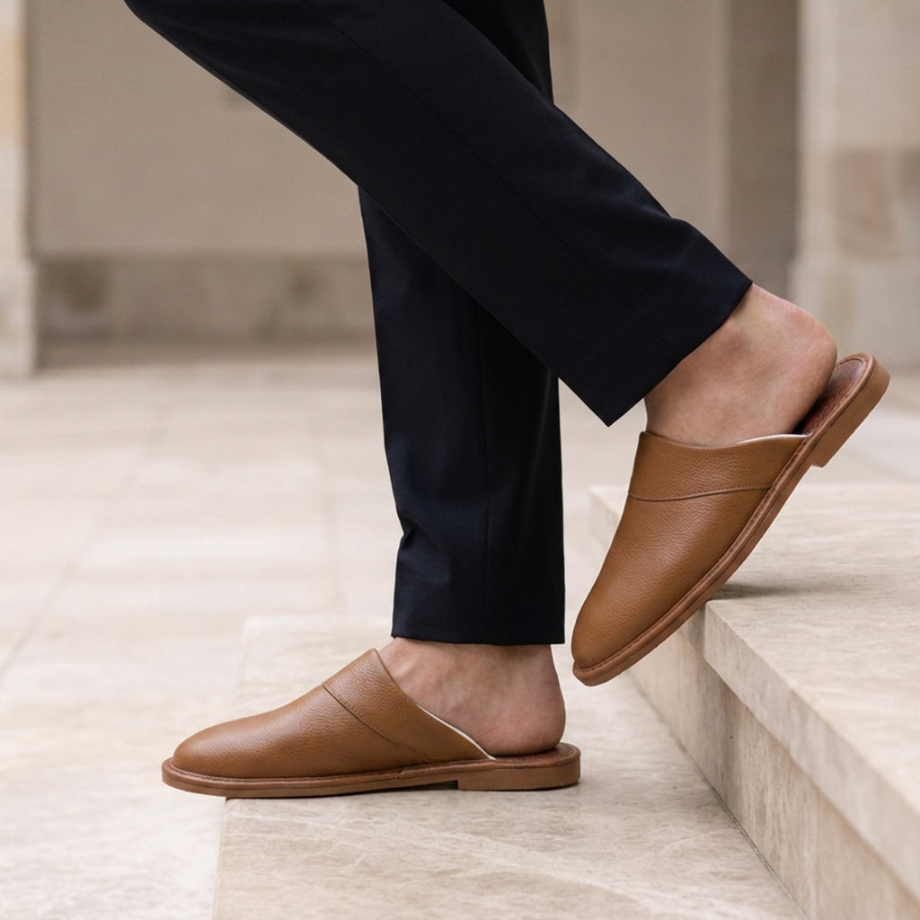 Men's Leather Slip-On Mule Loafers