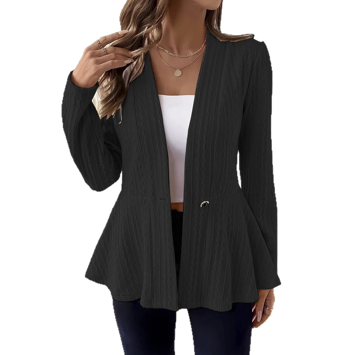 Women's Textured Cable-Knit Tailored Peplum Blazer