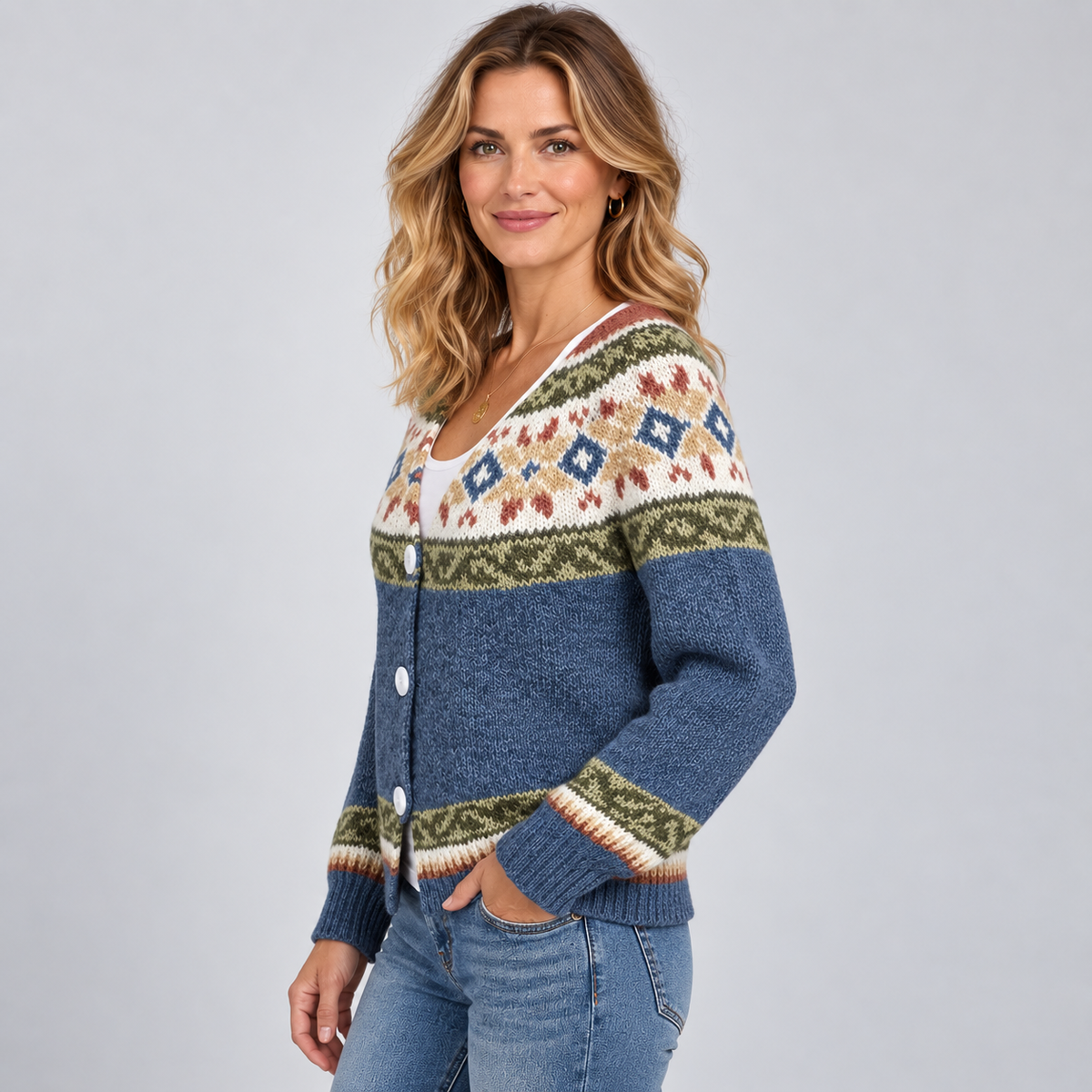 Women's Fair Isle Pattern Button-Front Cardigan
