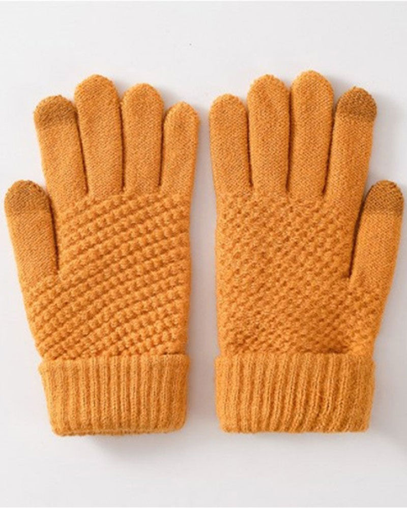 Women's textured knit gloves with ribbed cuffs and touchscreen fingertips