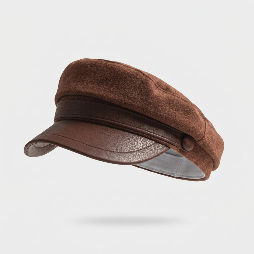 Casquette gavroche texturée à visière en similicuir