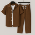 Ribbed Short Sleeve Shirt and Trousers Two Piece Set