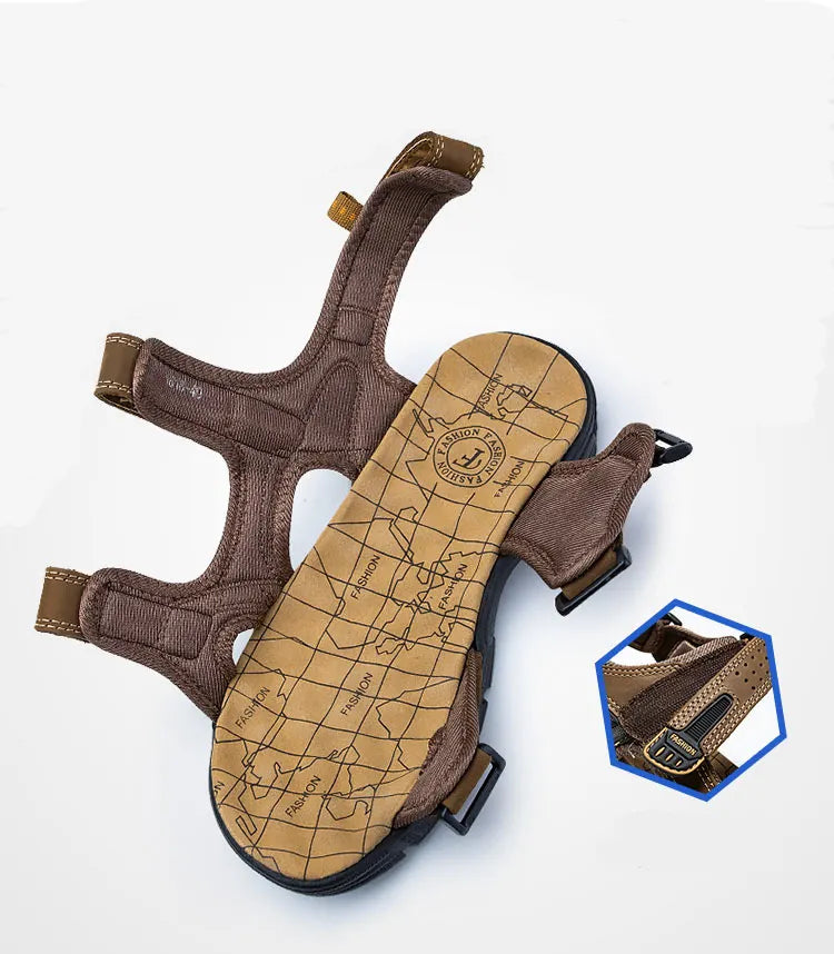 Leather Sport Sandals with Adjustable Straps for Men