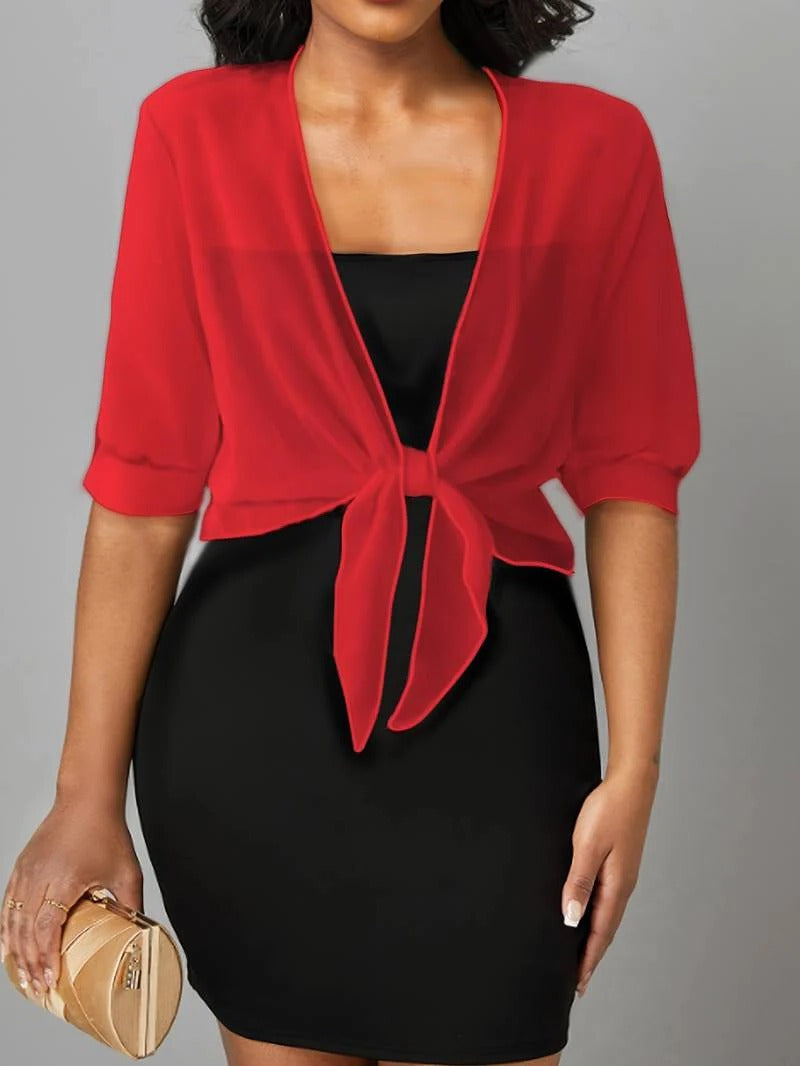 Cardigan court transparent en mousseline, noué sur le devant