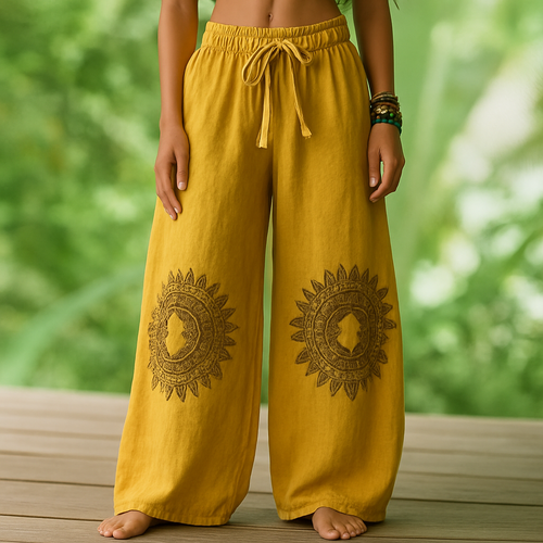 Pantalon palazzo large brodé d’inspiration bohème