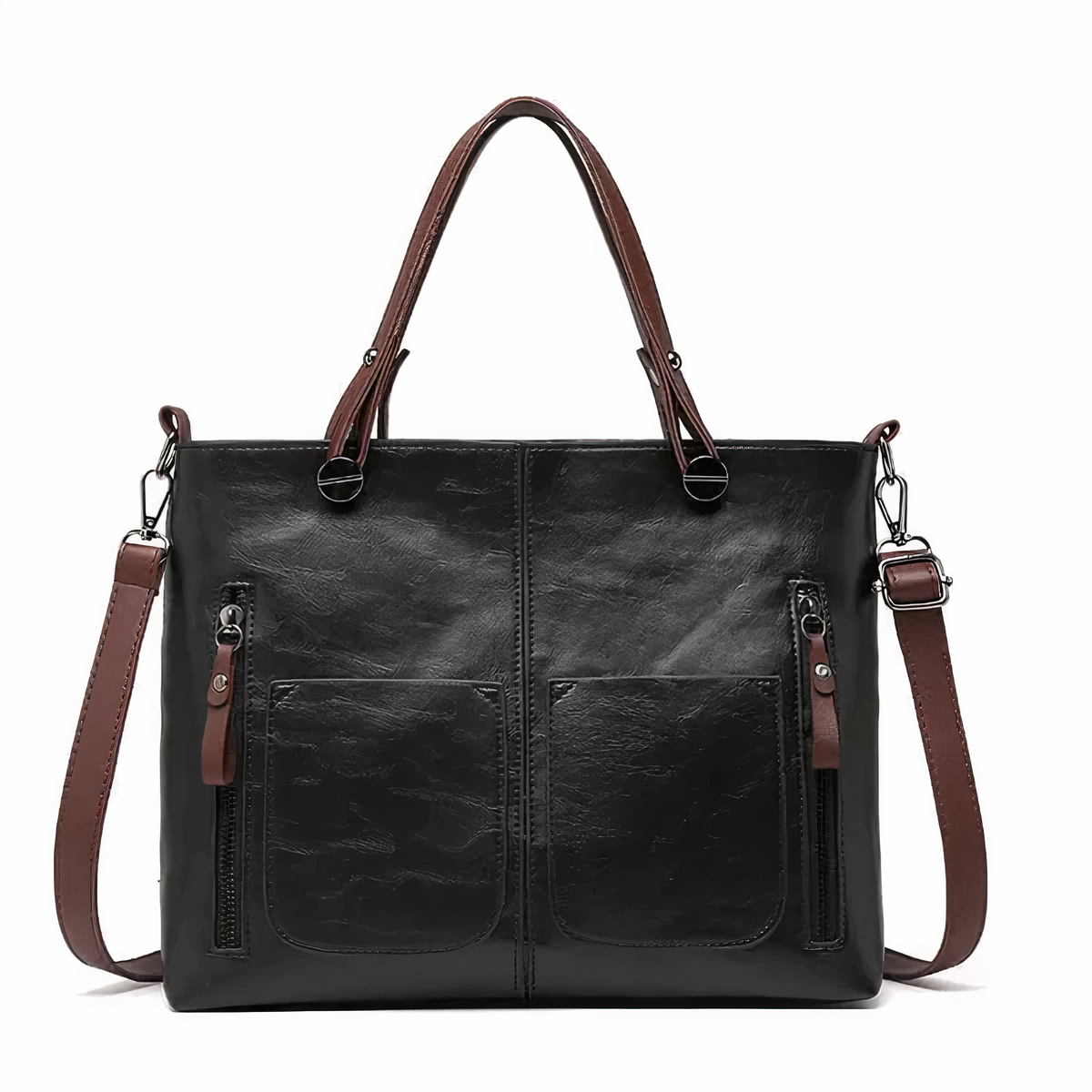 Multi-Pocket Structured Tote Bag with Front Pouches