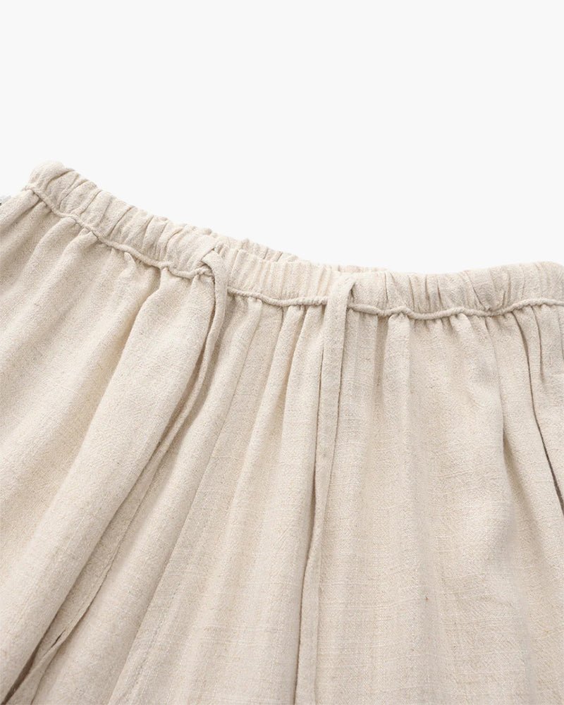 Loose Fit Linen Trousers with Elasticated Drawstring Waist