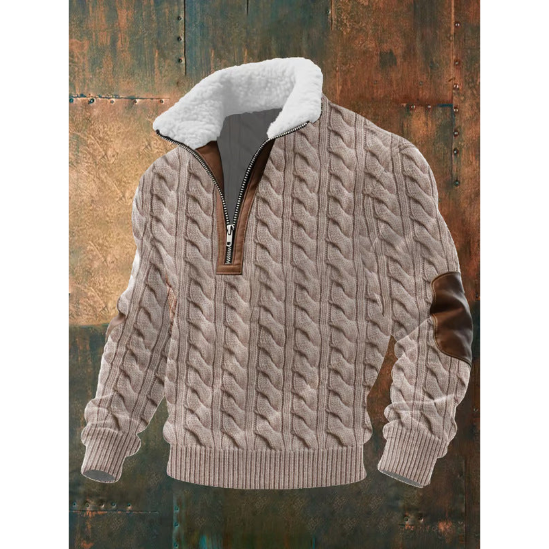 Men's Sherpa Collar Quarter-Zip Colourblock Sweater