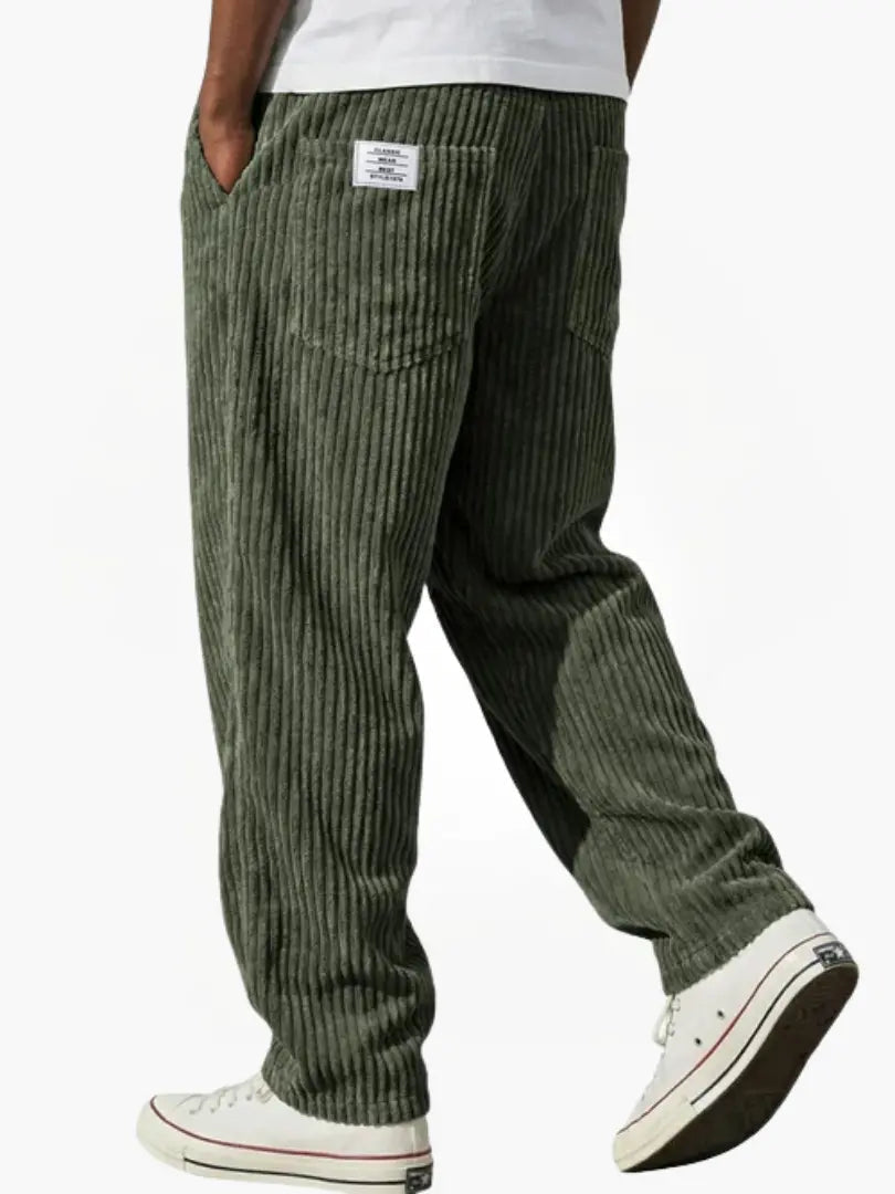 Men's Wide Leg Corduroy Trousers with Patch Pocket