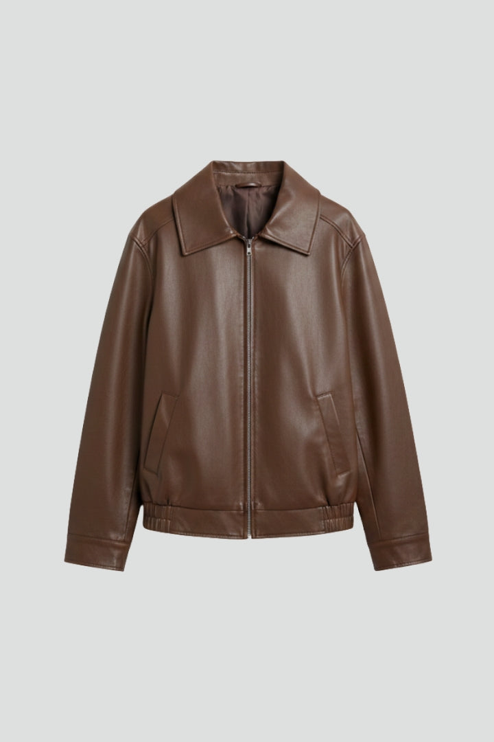 Women's Sleek Collared Jacket with Ribbed Hem