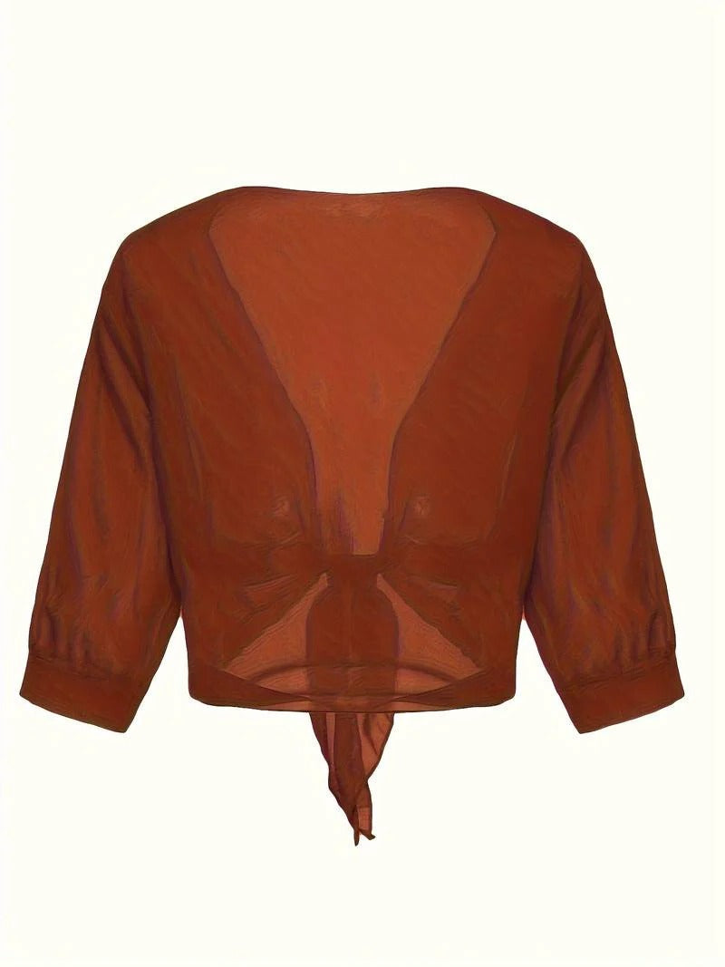 Sheer Tie-Front Cropped Chiffon Cardigan