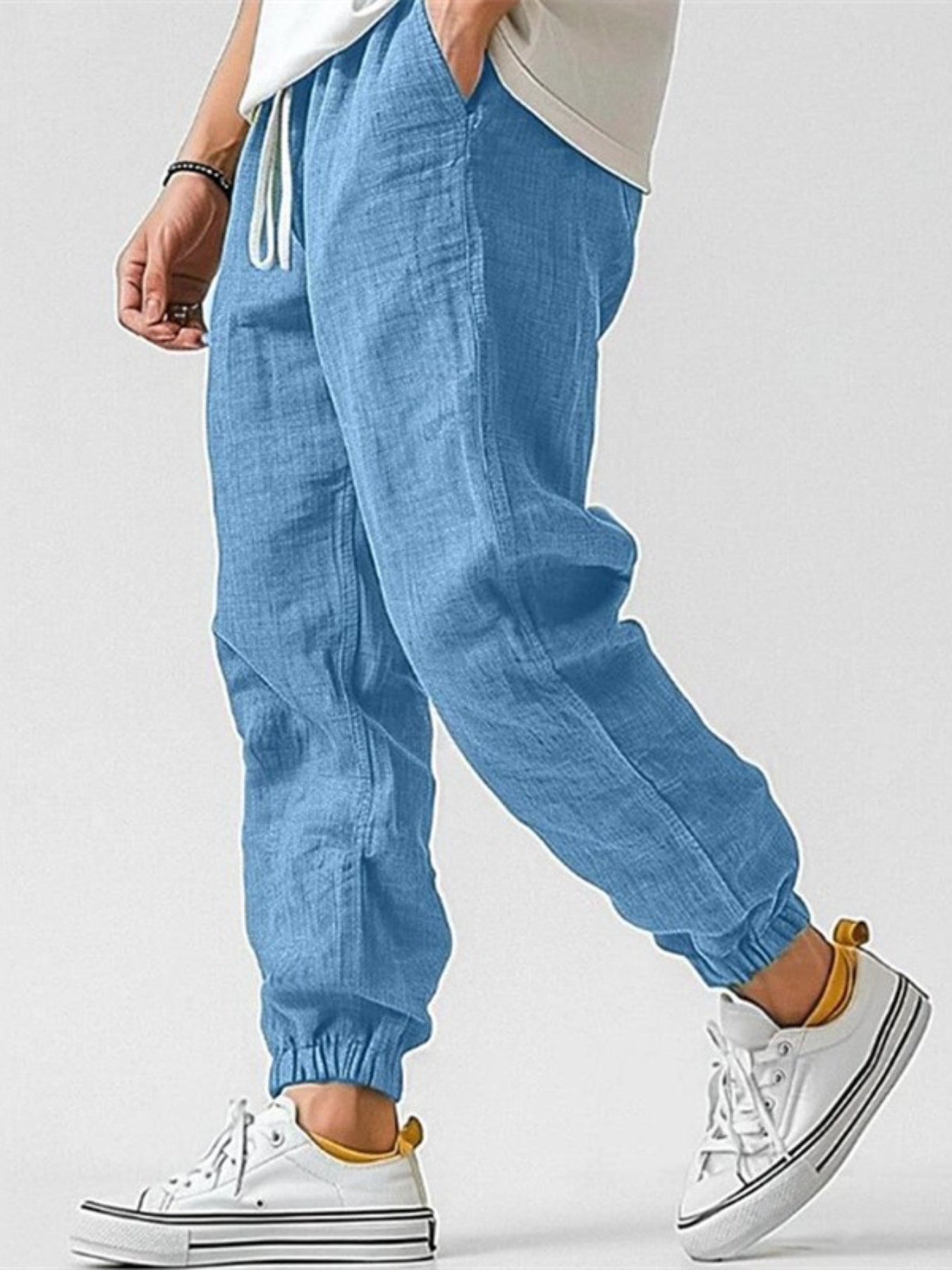 Pantalon jogger en lin avec chevilles élastiquées