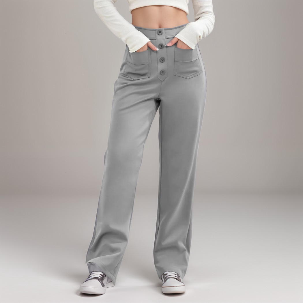 High-Waisted Wide Leg Trousers with Button Front