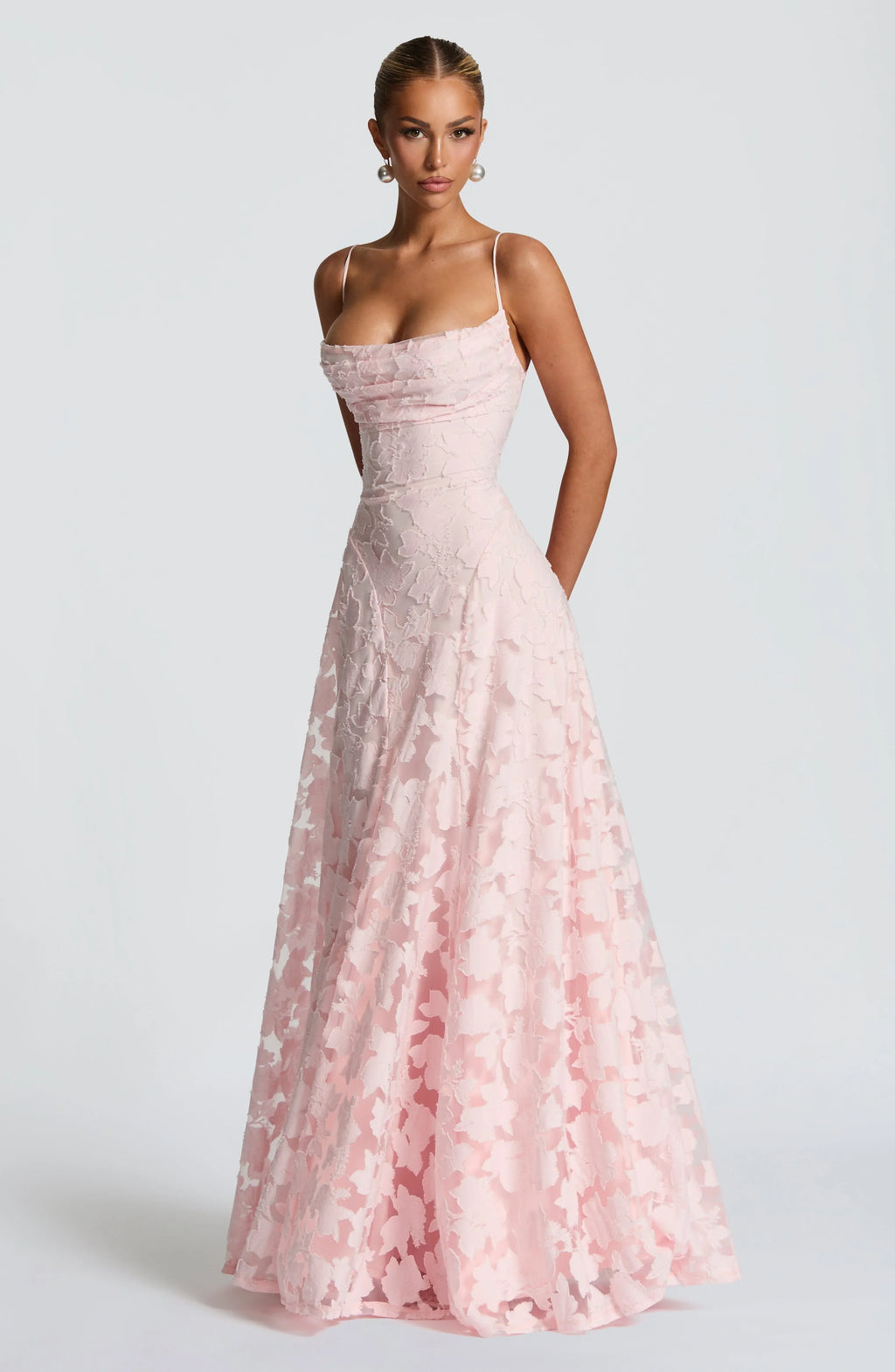 Floral Textured Cowl Neck Maxi Dress