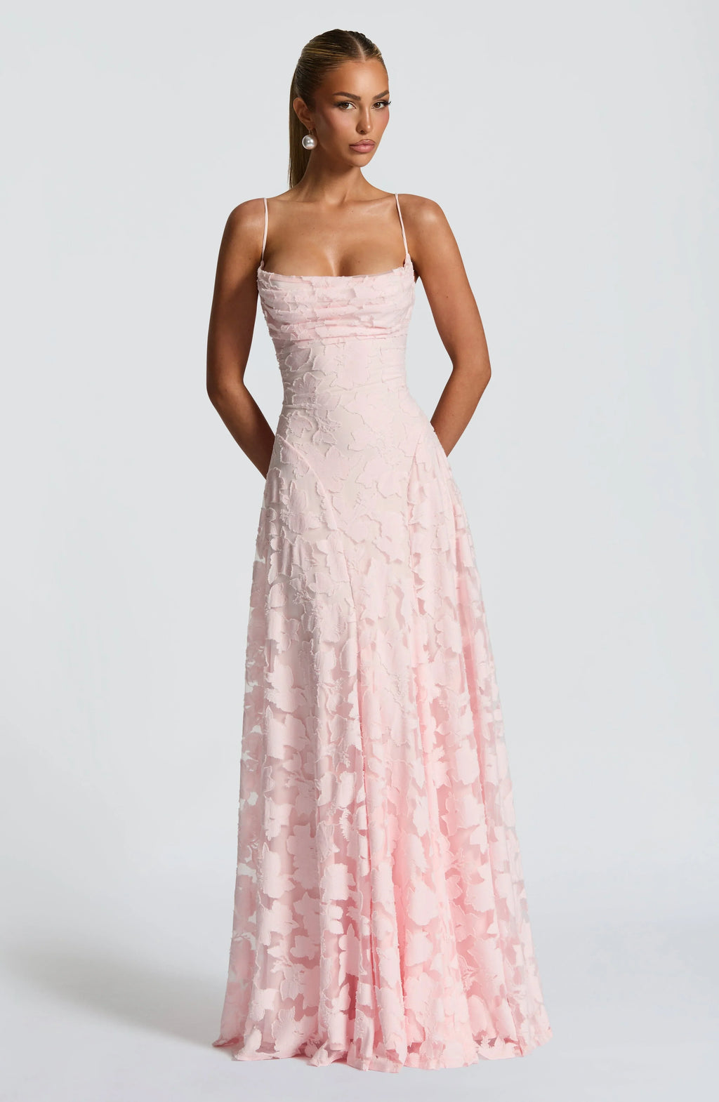 Floral Textured Cowl Neck Maxi Dress