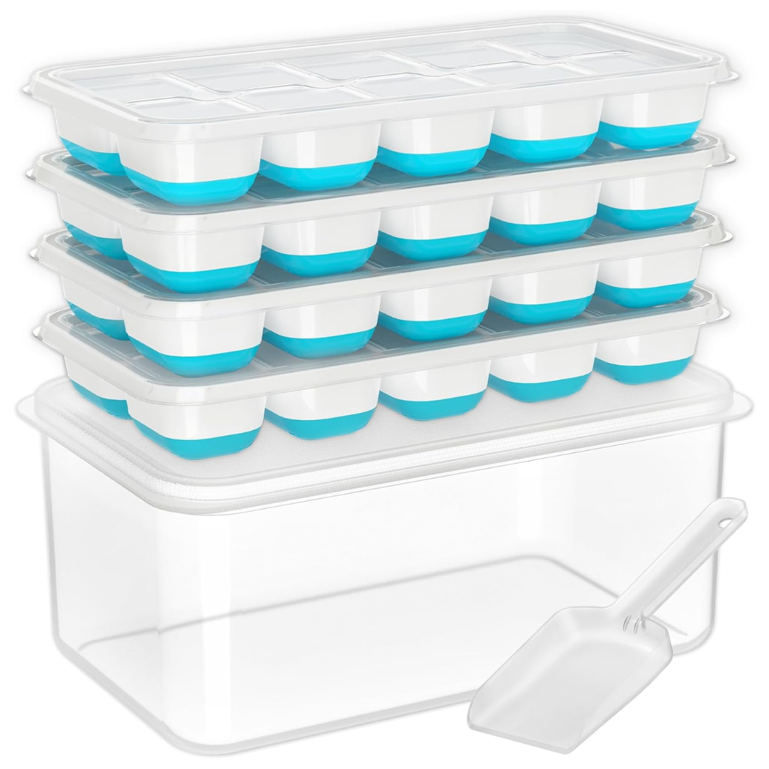 Stackable Ice Cube Tray Set with Storage Bin and Scoop