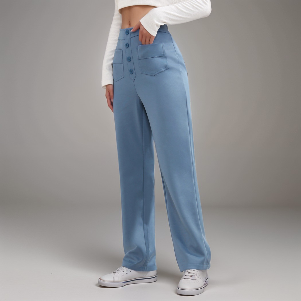 High-Waisted Wide Leg Trousers with Button Front