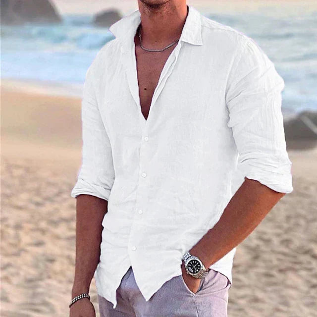 Chemise en lin à manches longues avec col pointu