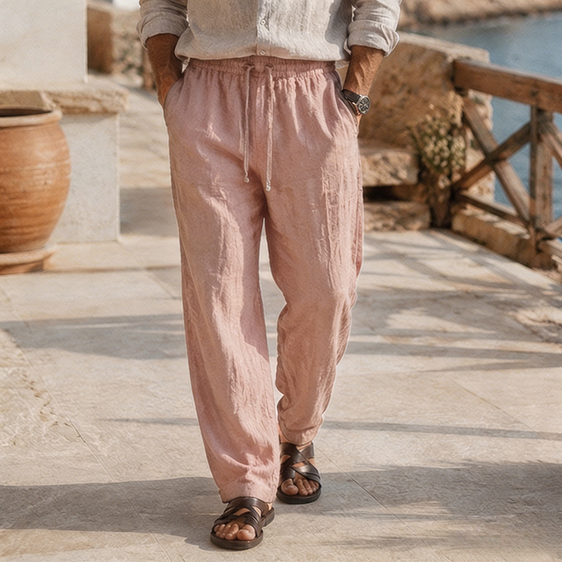Loose Fit Lightweight Linen Beach Trousers with Drawstring Waist