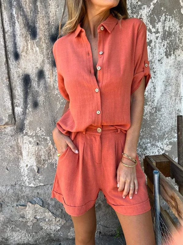 Linen Shirt and Shorts Two-Piece Set