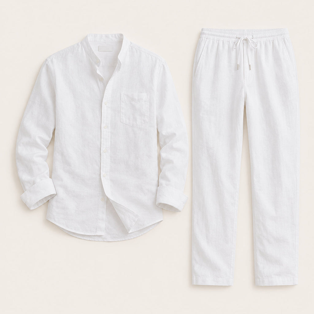 Linen Long Sleeve Shirt and Trousers Two Piece Set