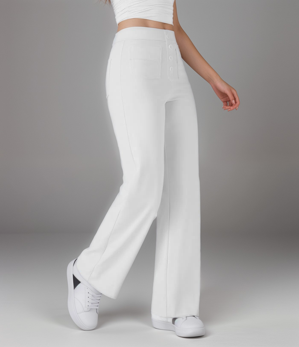High-Waisted Wide Leg Trousers with Button Front
