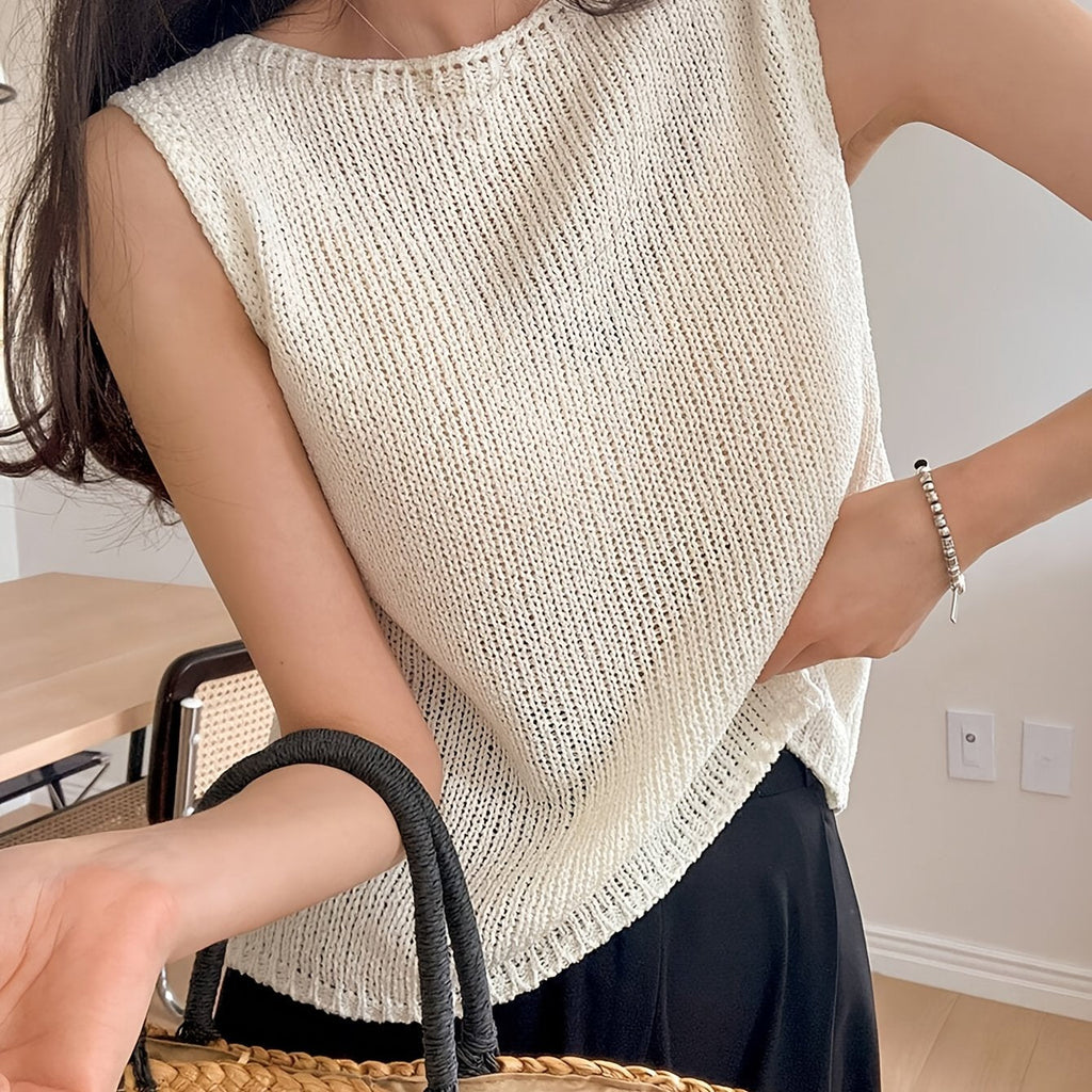 Open Knit Sleeveless Round Neck Tank Top