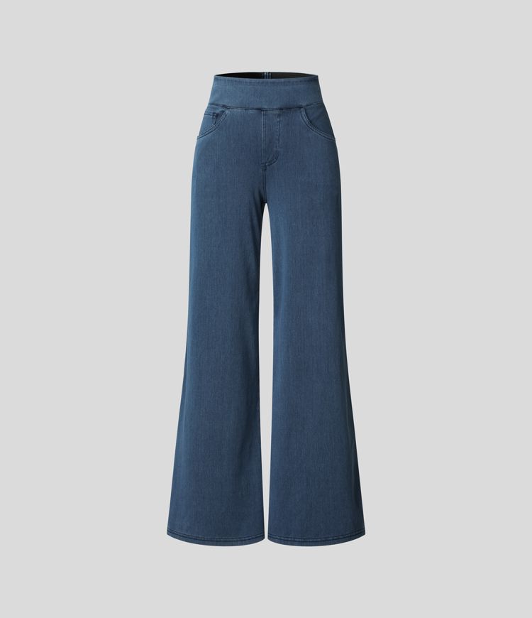 High-Waist Wide-Leg Pull-On Jeans