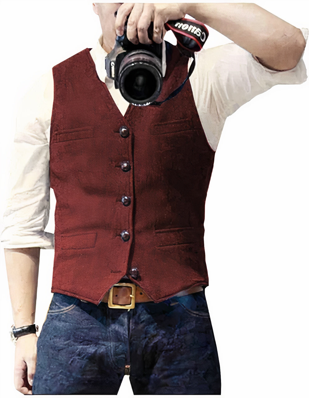 Vintage Denim Waistcoat with V-Neck and Button Front