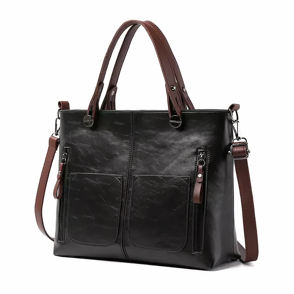 Multi-Pocket Structured Tote Bag with Front Pouches