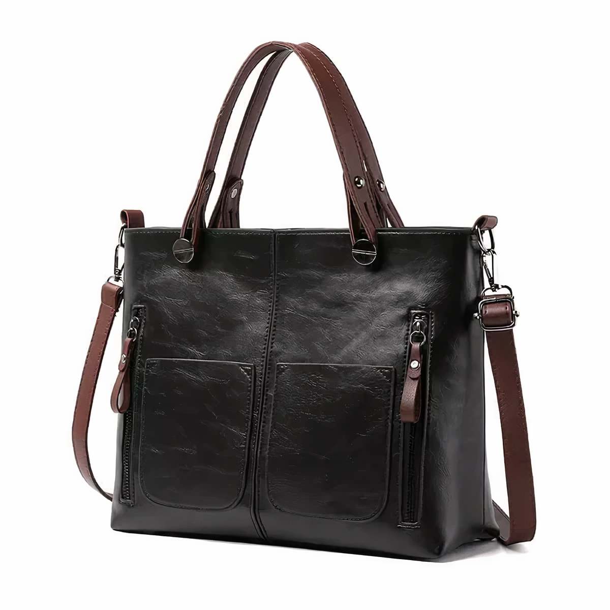 Multi-Pocket Structured Tote Bag with Front Pouches