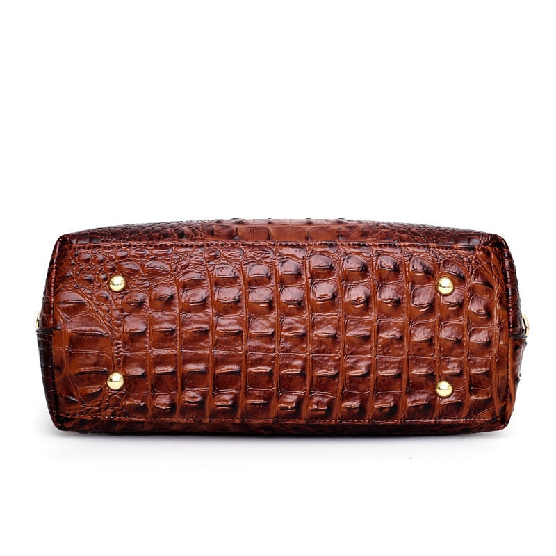 Croc Embossed Round Handle Structured Tote Bag