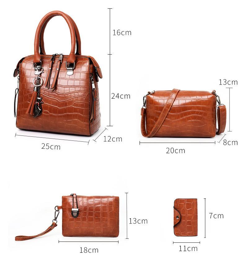 Croc Embossed 4-Piece Handbag Set with Crossbody Bags