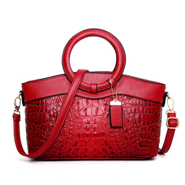 Croc Embossed Round Handle Structured Tote Bag