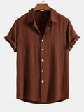 Short Sleeve Linen Blend Shirt with Classic Collar