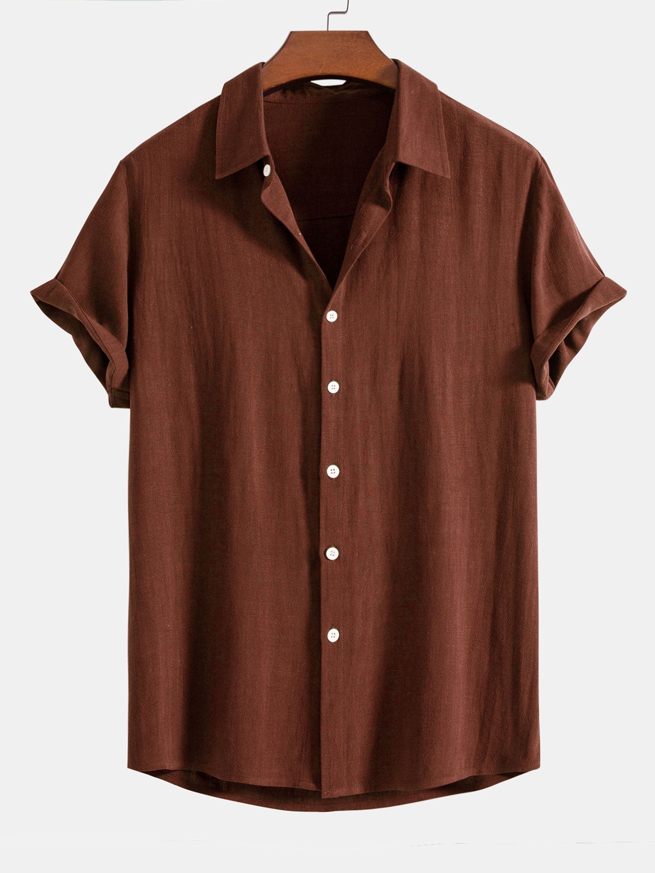 Short Sleeve Linen Blend Shirt with Classic Collar