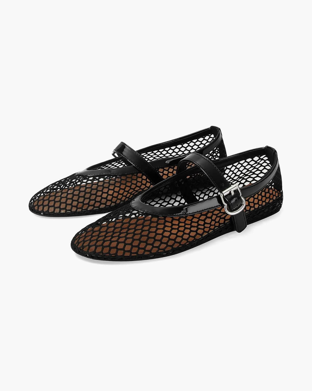 Mesh Mary Jane Flats with Buckle Strap Detail