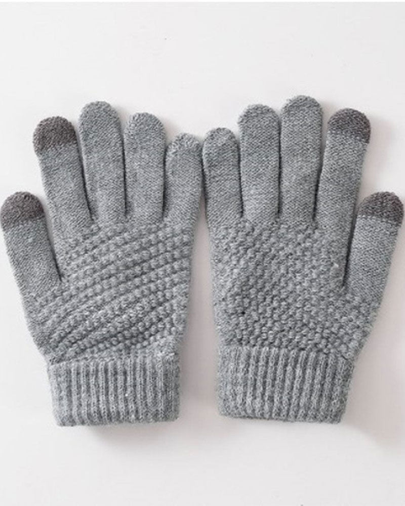 Women's textured knit gloves with ribbed cuffs and touchscreen fingertips