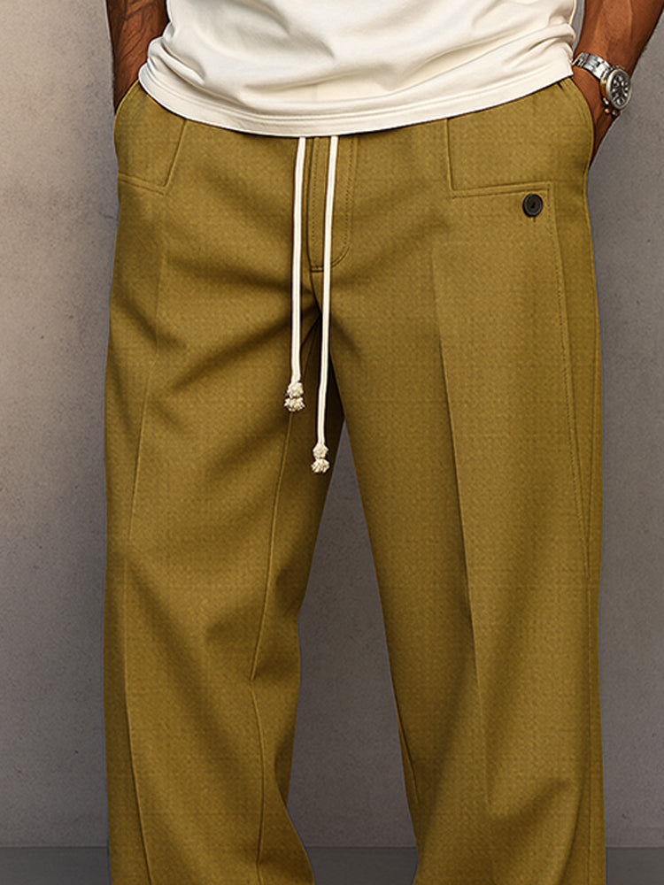 Men's Wide-Leg Pleated Drawstring Trousers
